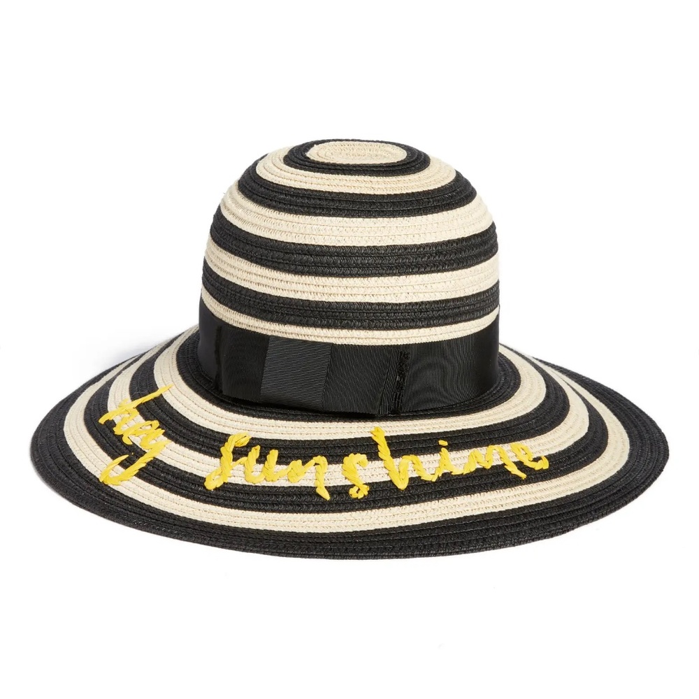 Kate Spade Black and Cream Striped Hat with Yellow Accent